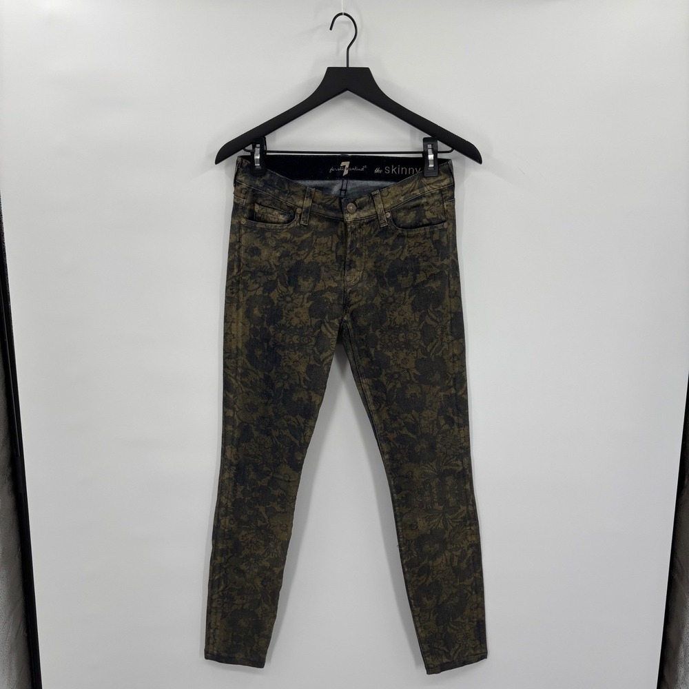7 For All Mankind The Skinny Jeans Womens 28 Gold Floral Brocade Metallic Denim